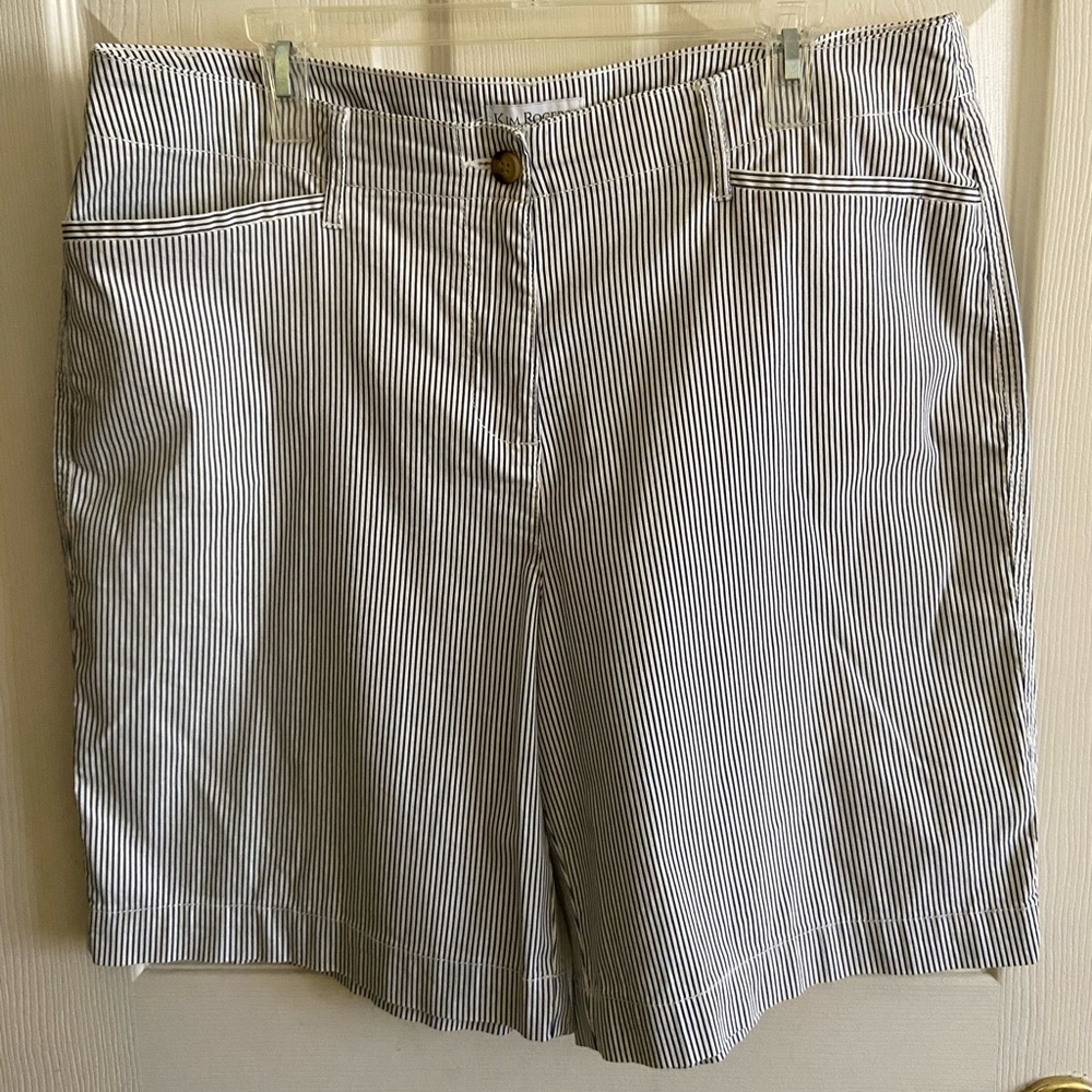 Kim Rogers White and Navy Seersucker Stripped Bermuda Shorts